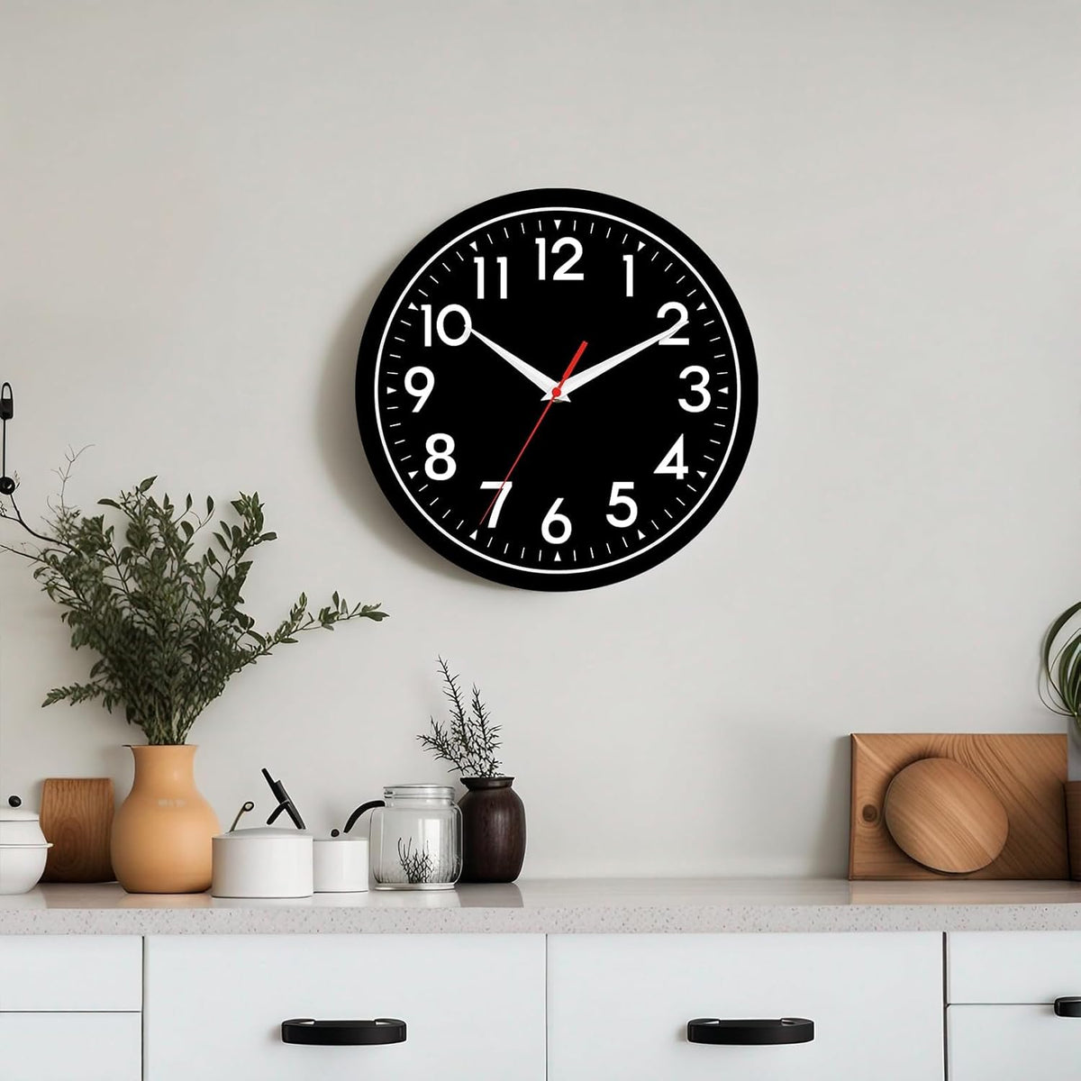Wall Clock Black Battery Operated 10 Inch Simpel Silent Non Ticking Analog Decorative for Kitchen Bathroom Bedroom Office Living Room School Classroom(Black)