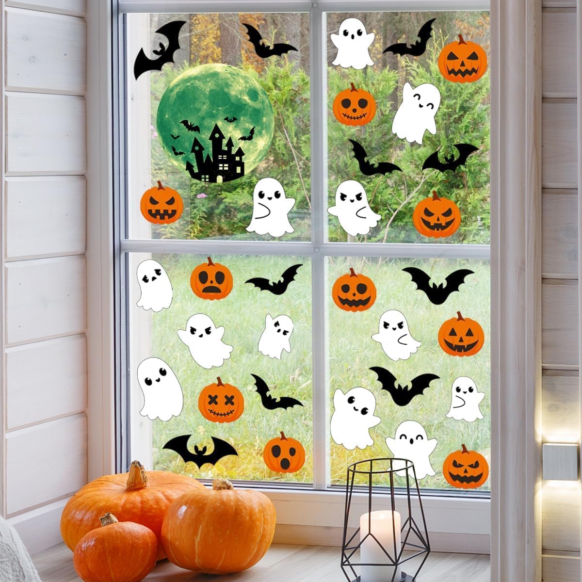 3 Sheets Glow in The Dark Halloween Window Clings Luminous Halloween Window Stickers Pumpkin Ghost Wall Decor Glowing Window Clings for Scary Halloween Theme Party Decorations