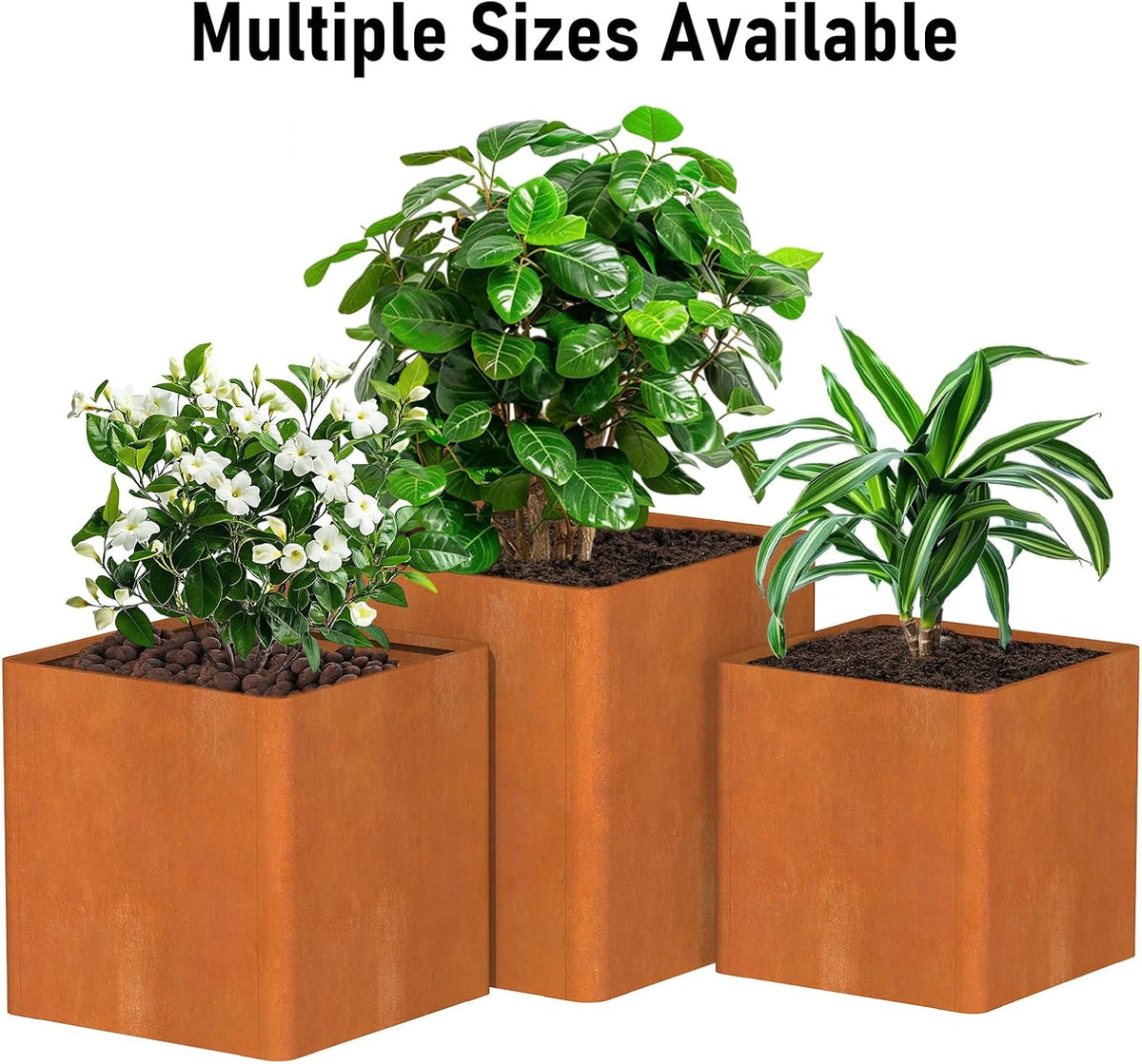 Corten Steel Planter Box 24"x24"x25", Large Square Metal Planter Indoor&Outdoor, Large Cube Planters with Drainage Hole for Porch/Patio/Garden