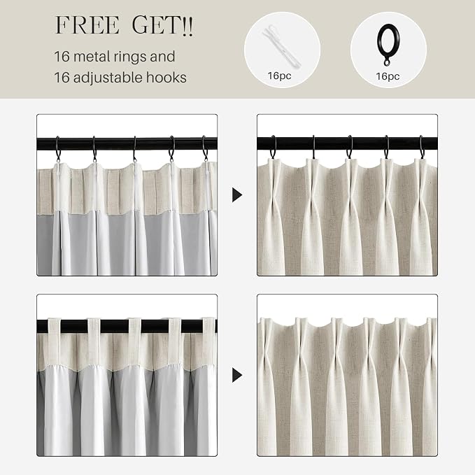 100% Blackout Pinch Pleated Linen Curtains 108 Inches Long - Image 5