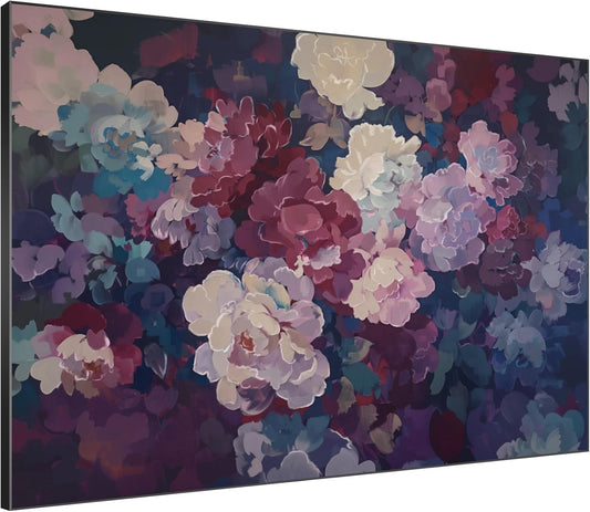 SIGNWIN 46"x60" Extra Large Framed Wall Art Bold Peony Bloom in Colorful Impressionist Style, Lush Floral for Home Living Room Bedroom Decor (Frame Assembly Required)