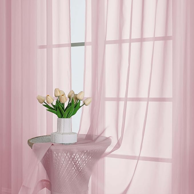 Chyhomenyc Extra Long Blush Pink Sheer Curtains 108 Inches Long 2 Panels - Image 2