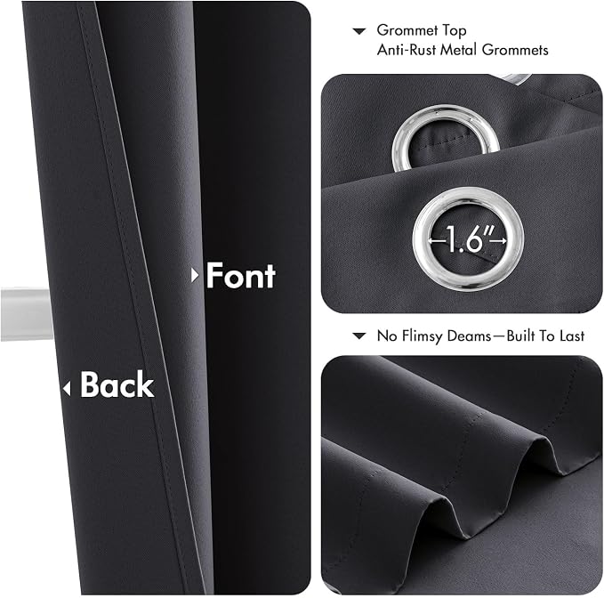 MIULEE Blackout Curtains for Bedroom 2 Panels 40 x 72 Inch Long Dark Grey | - Image 4