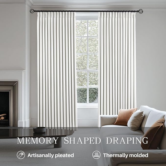 Pinch Pleated Linen Curtains 100% Blackout 63 Inches Long - Image 3