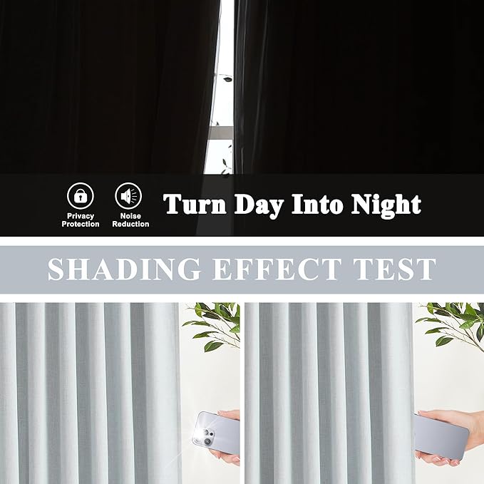 Vision Home Blue Gray Pinch Pleated Full Blackout Curtains Linen Blended Room - Image 7