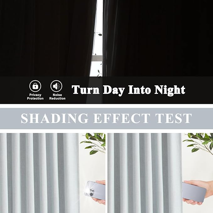 Vision Home Blue Gray Pinch Pleated Full Blackout Curtains Linen Blended Room - Image 3