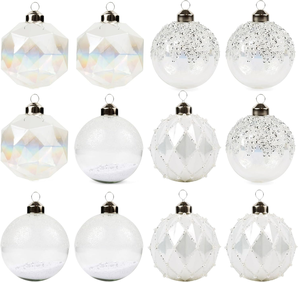 Papyrus 12 Piece Crystal Christmas Glass Ornament Set, 3.15" Dia, 4 Styles Equally Assorted