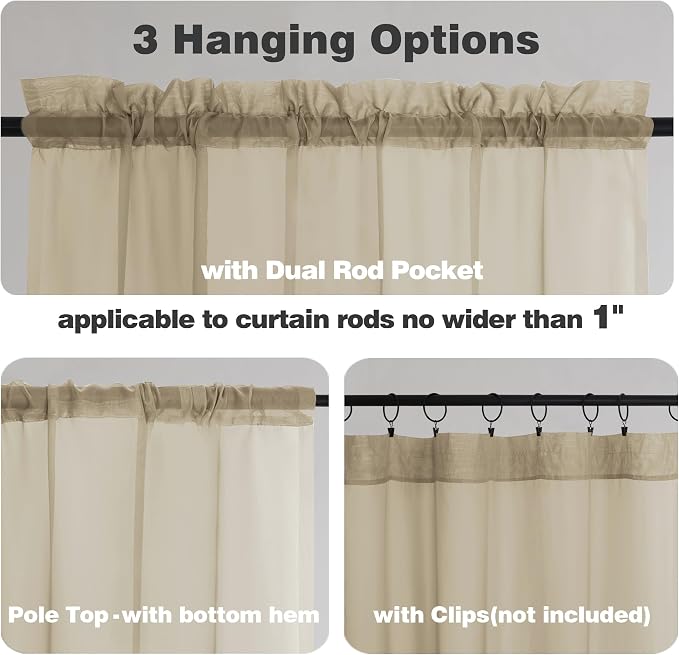 Chyhomenyc Taupe Sheer Curtains 90 Inches Long 2 Panels, Light Filtering Taupe - Image 5
