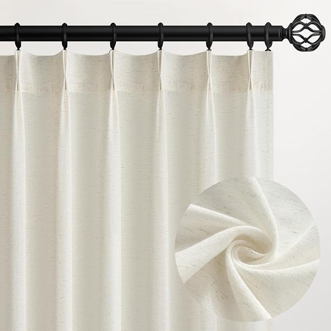 Topfinel Natural Pinch Pleated Linen Curtains 100 Inch Length 2 Panels by Topfinel