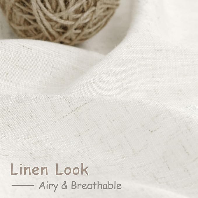 Beige White Linen Curtains for Kitchen Windows Over Sink Neutral 30 Inch Length - Image 4