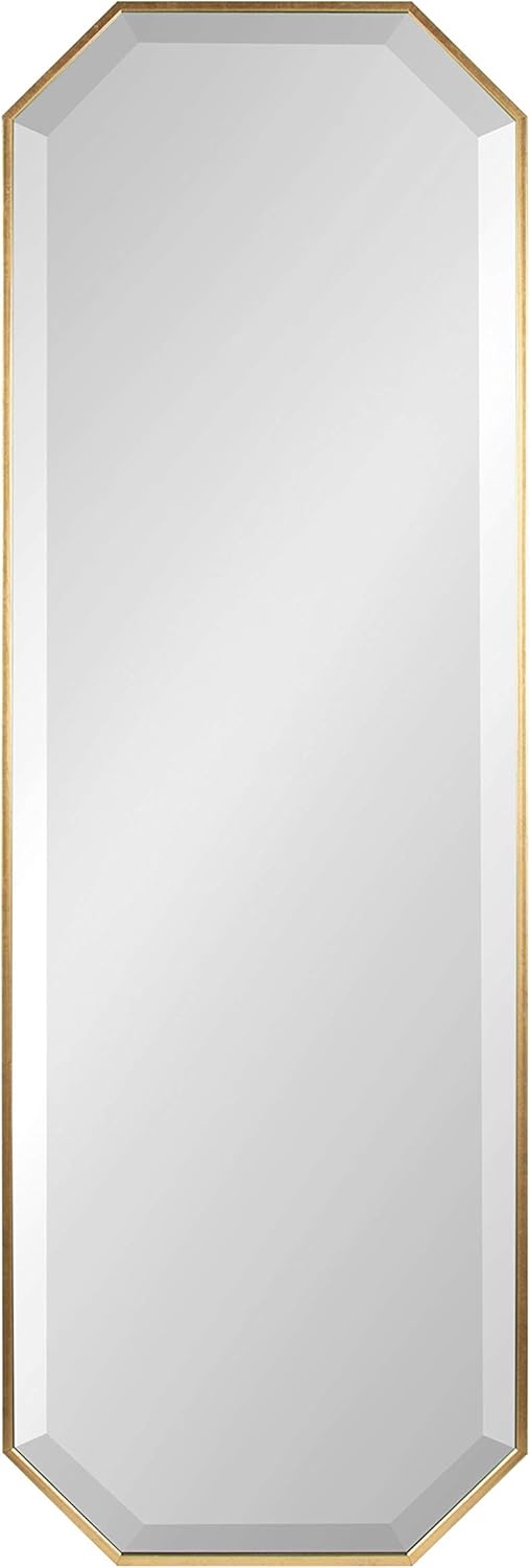 Kate and Laurel Rhodes Modern Full Length Framed Octagon Wall Mirror, 16 x 48, Gold, Decorative Glam Geometric Wall Accent