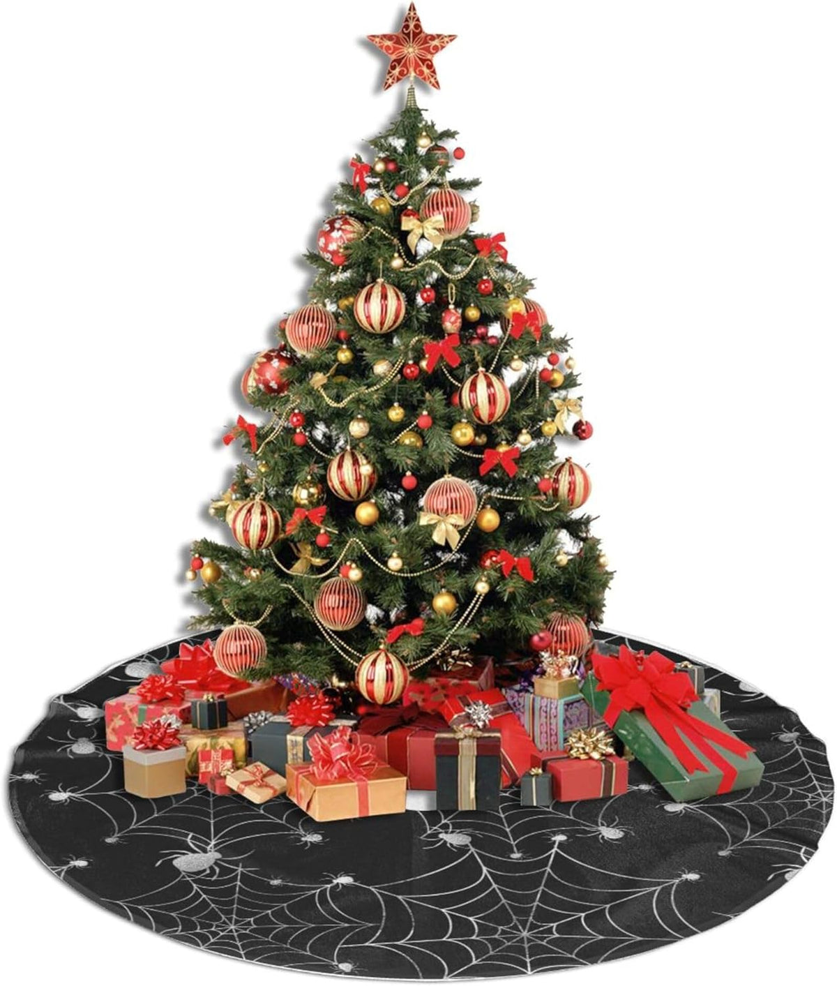 Christmas Tree Skirt,Sliver Spider Web Xmas Tree Skirt Rustic Farmhouse Tree Skirt for Christmas Decor Xmas Holiday Home Party Decorations30
