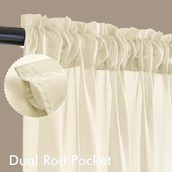 MIULEE Light Cream Sheer Curtains 108 Inches Long 4 Panels 42 x 108 Inches | - Image 3