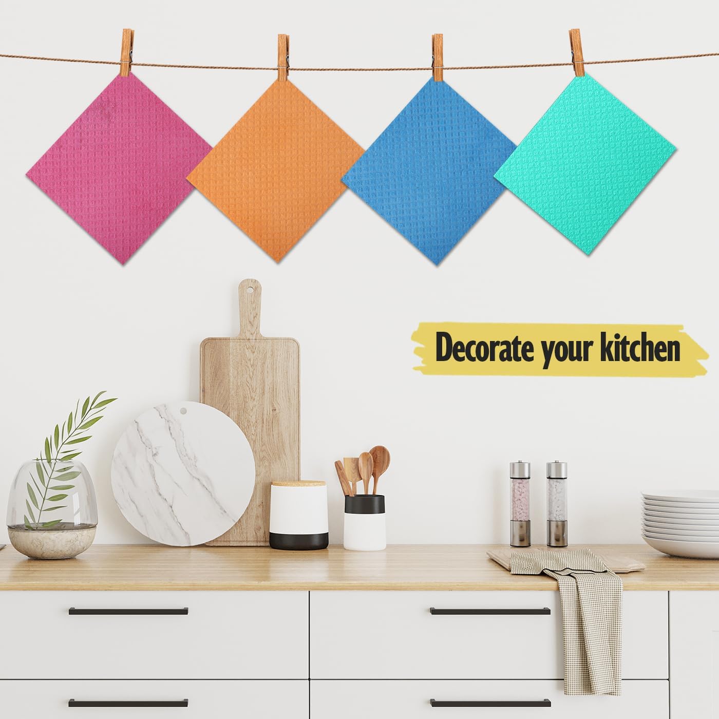 Swedish Dishcloths for Kitchen | 6 Pack Absorbent Cellulose Sponge Cloths Washable | Non-Scratch Reusable Paper Towels Quick Drying Cleaning Cloths - Pink