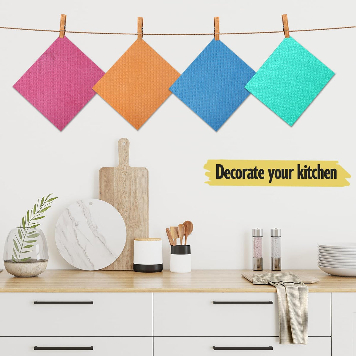 Swedish Dishcloths for Kitchen | 6 Pack Absorbent Cellulose Sponge Cloths Washable | Non-Scratch Reusable Paper Towels Quick Drying Cleaning Cloths - Orange