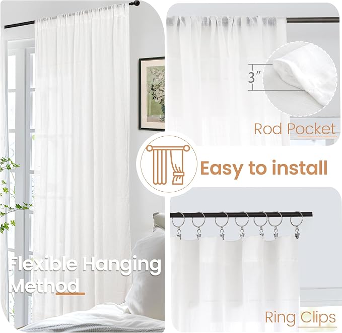 BGment White Linen Semi Sheer Curtains 84 Inch Length - Image 6