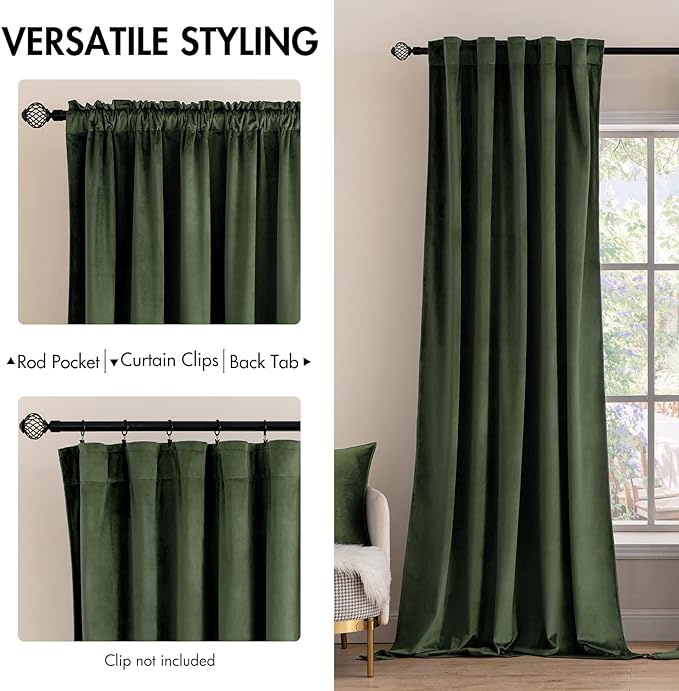 MIULEE Velvet Curtains Extra Wide 66x84 inches Olive Green Curtains | Luxury - Image 2