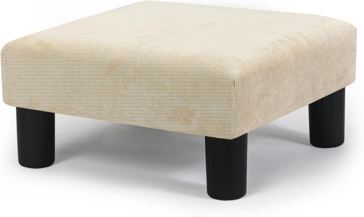 Joveco Small Foot Rest Stool Ottoman, 15" Fabric Square Footstool Upholstered Footrest for Chair, Under Desk, Office, Living Room, Wheat