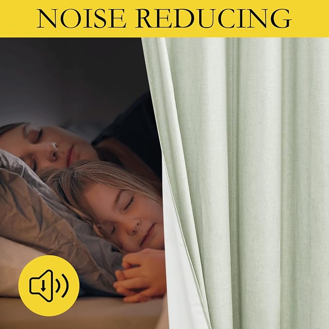 NICETOWN Sage Green Blackout Linen Curtains 95" Long, 2 Pieces, Bronze Grommet - Image 4
