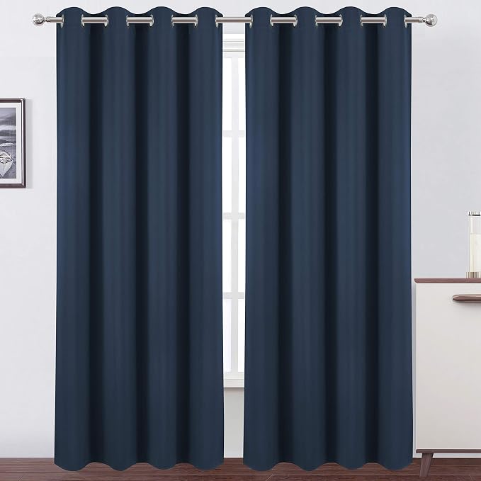 Navy Blue Thermal Blackout Curtains/52 x 95 Inch/Set of 2 Panels Room Darkening by Lemomo