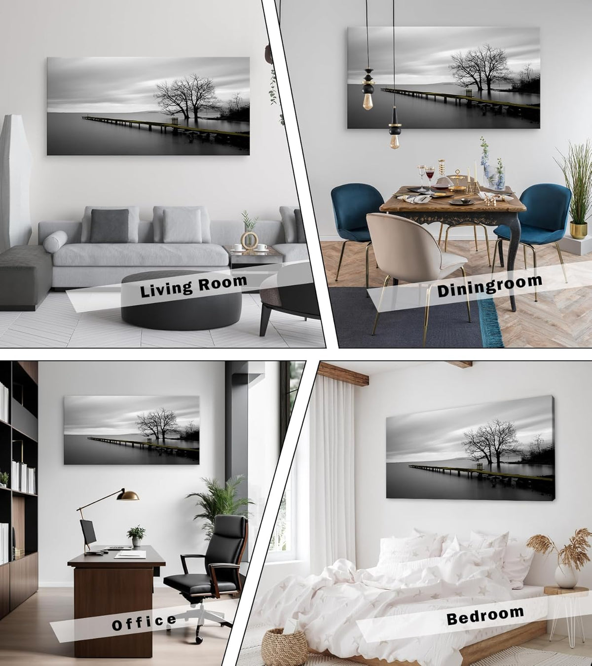 DZL Art S74998 Gray Canvas Prints Modern Minimalist Black and White Lake Trees Landscape Wall Art Painting for Living Room Bedroom Decor Office Wall Decor Home Decoration