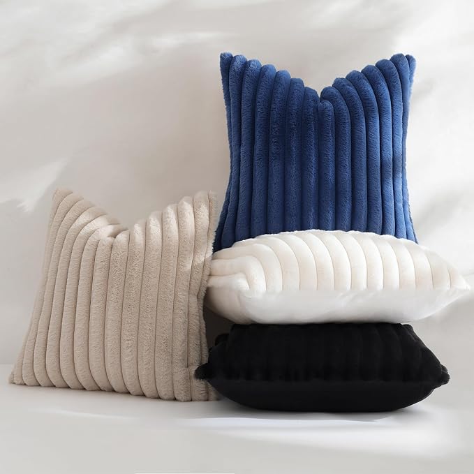 decorUhome Fall Faux Fur Throw Pillow Covers 24x24 Set of 2 Black | Decorative - Image 5