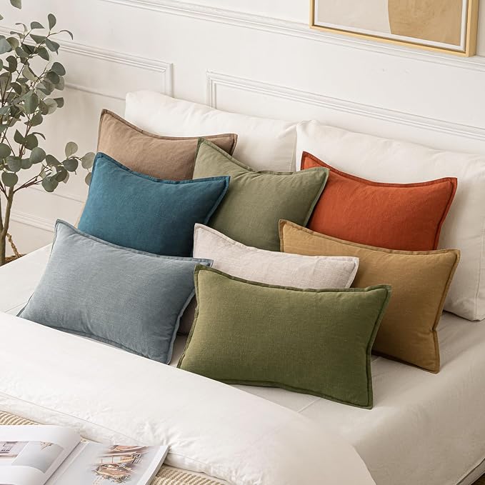 MIULEE Decorative Linen Euro Sham Pillow Covers 26x26 Blue | Boho Farmhouse​ - Image 5