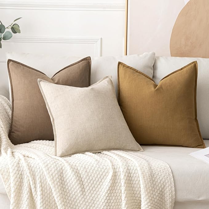 MIULEE Decorative Linen Euro Sham Pillow Covers 24x24 Khaki | Boho Farmhouse​ - Image 4
