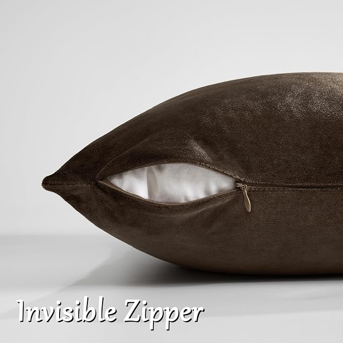GIGIZAZA Brown Velvet Pillow Covers 24x24 Decorative Pillows Pack of 2 | Throw - Image 4