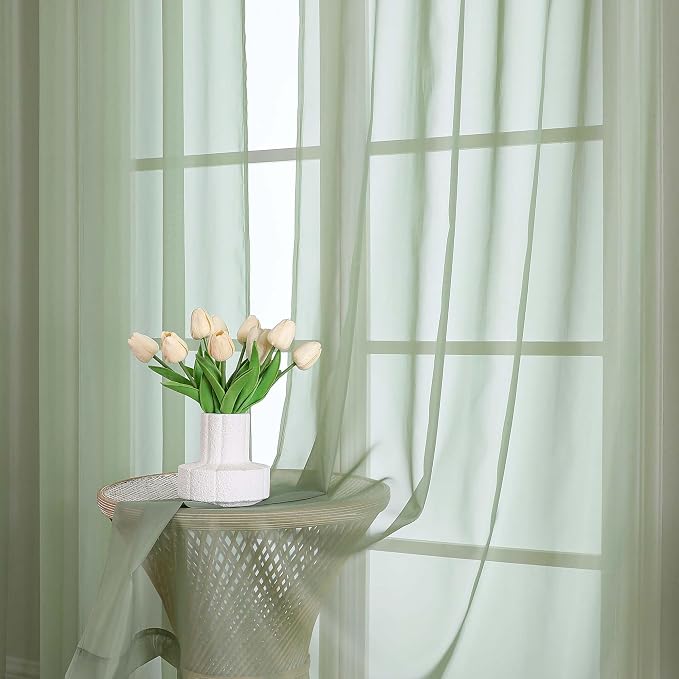 Chyhomenyc Extra Long Sage Green Sheer Curtains 144 inch 2 Panels, Translucent - Image 7