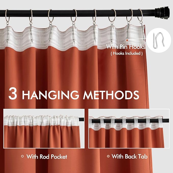 MIULEE Fall Burnt Orange Back Tab Blackout Curtains 52"x108" Length 2 Panel | - Image 3