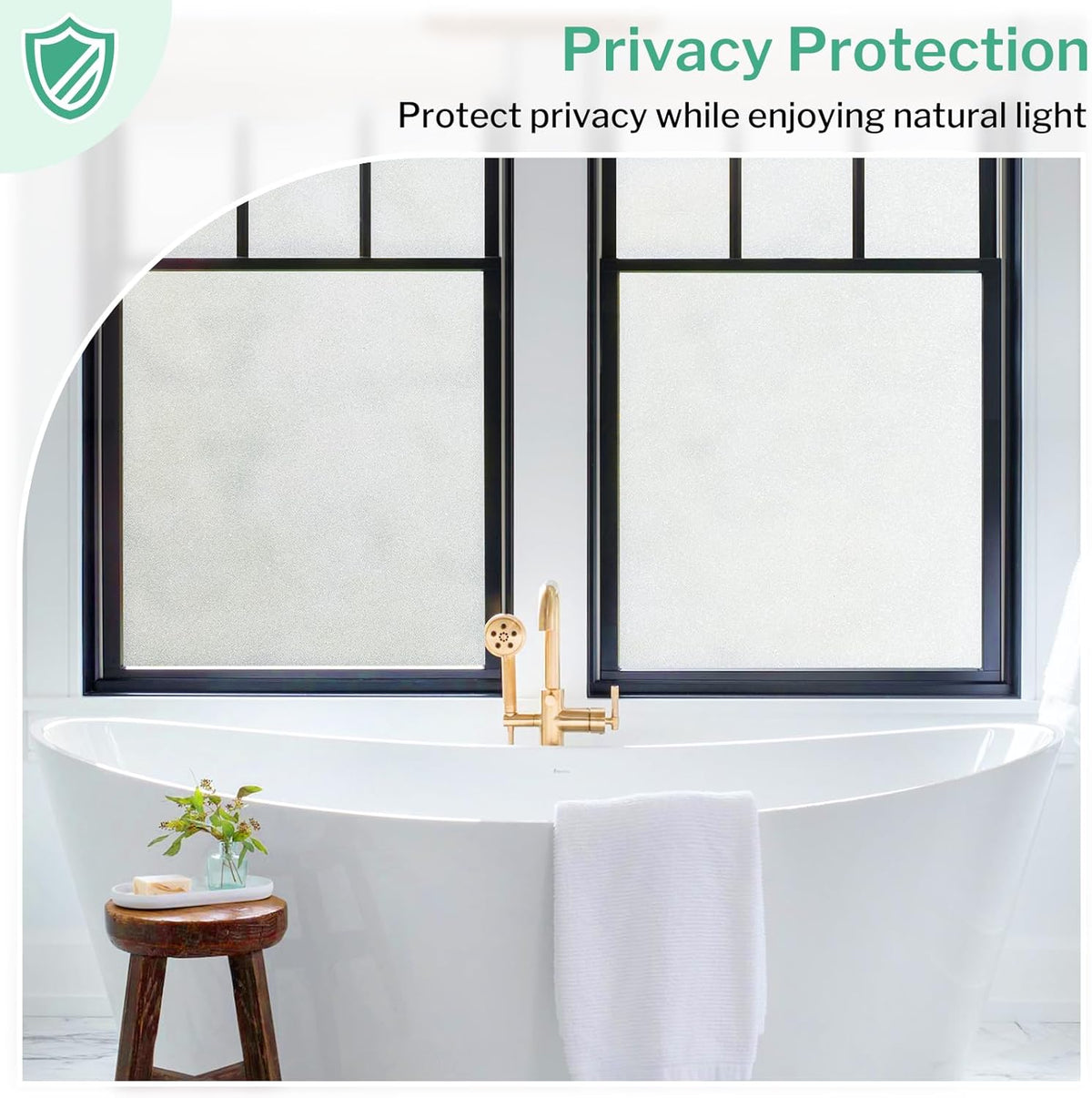DOWELL Window Privacy Film, Frosted Glass Window Film, Static Cling Non-Adhesive Glass Clings, Sun Blocking Opaque Coverings, Reusable Door Stickers for Bathroom Home Office, Pure, 35.4" x 118"