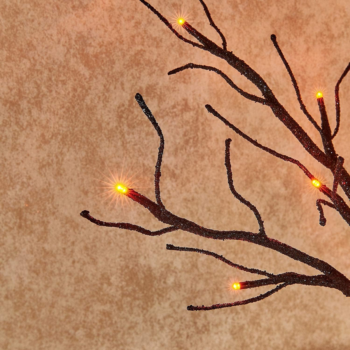Hairui Lighted Tabletop Black Glittered Spooky Tree with Orange Lights 24 LED 18 Inches for Halloween Witch Decoration Battery Operated or USB Plug in Indoor Use