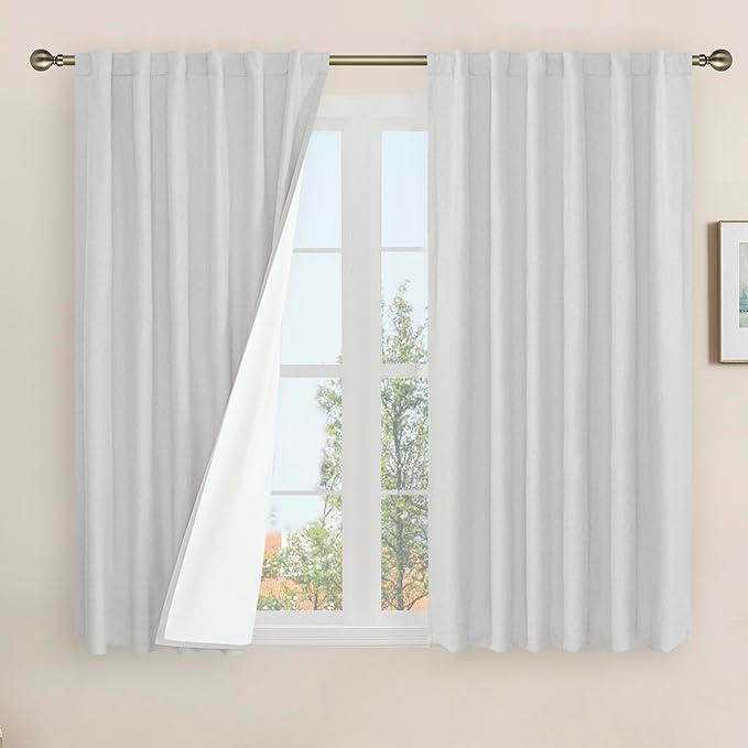 54 Inch Light Grey Linen Full Blackout Window Curtains by LAMIT