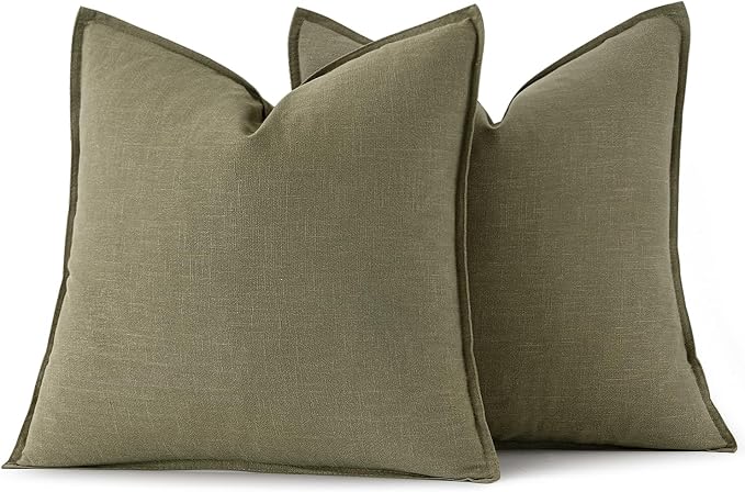 MIULEE Decorative Linen Euro Sham Pillow Covers 26x26 Light Olive Green | Boho - Image 6