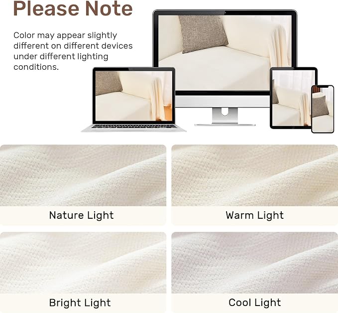2 Pieces Sectional Couch Covers L Shaped Cover XL Cream White | Thick Washable - Image 8
