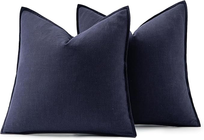 MIULEE Decorative Linen Pillow Covers 20x20 Inch Navy | Boho Farmhouse​ - Image 6