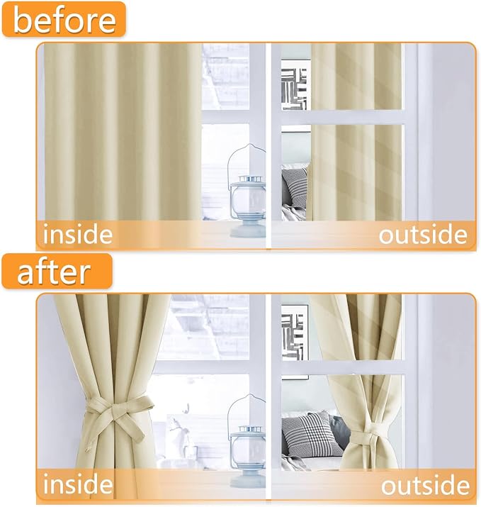 Blackout Curtains for Bedroom, Light Beige, 38 x 72 Inch, 2 Panels | Light - Image 4