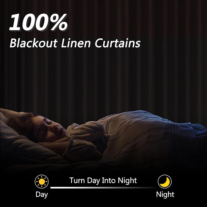 100% Blackout Linen Curtains for Bedroom 96 Inches Long 8 FT Natural Cream - Image 2