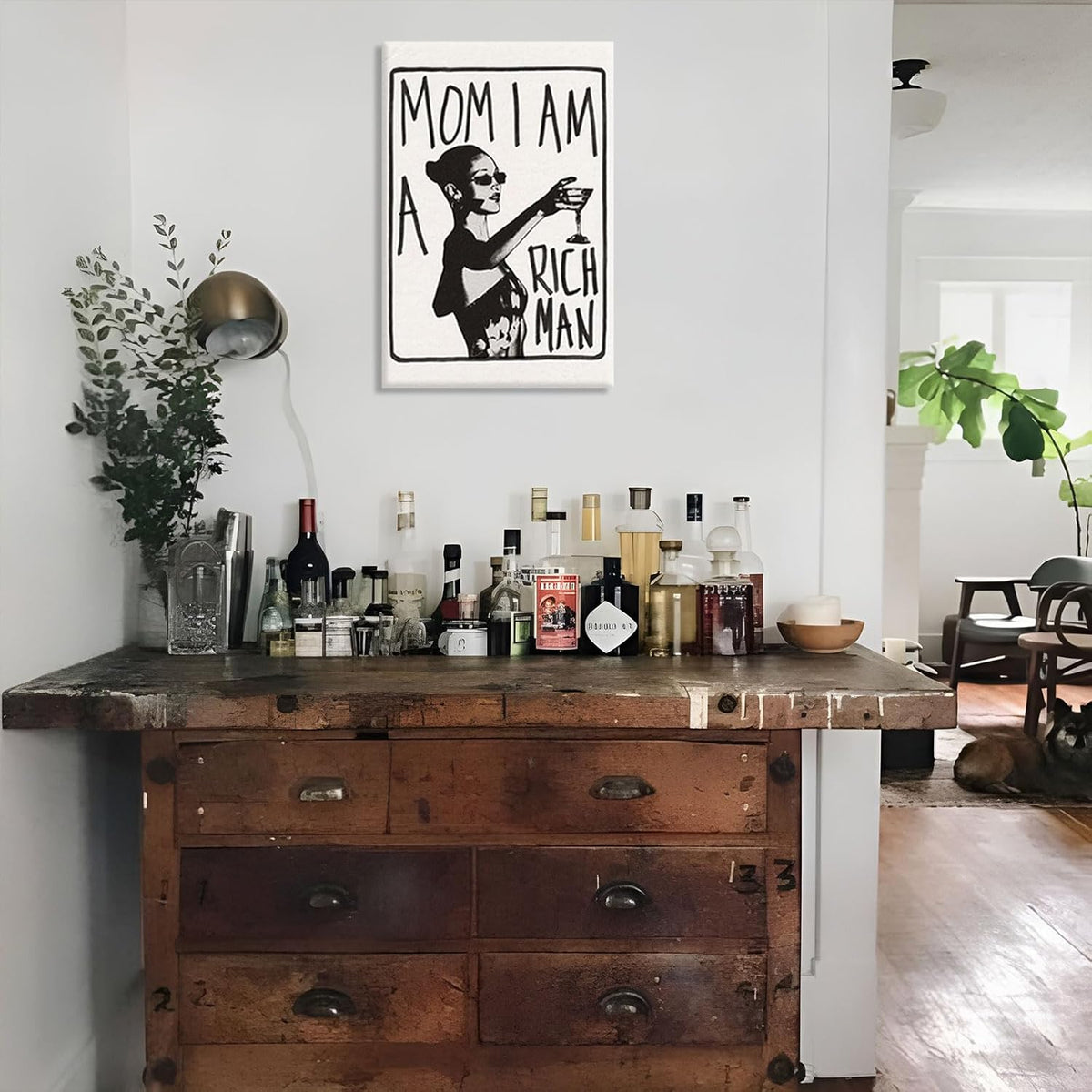 Mom I Am A Rich Man Aesthetic Retro Music Goblet Poster Feminist canvas Wall Art Vintage Bar Cart Wall Decor Preppy Dorm Decor Unique Wall Art prints painting 12x16in Framed