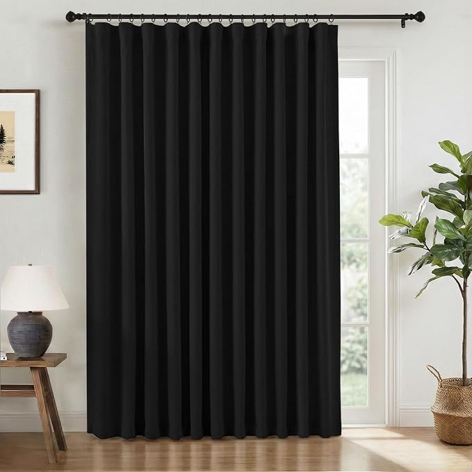 INOVADAY Linen Textured 100% Blackout Sliding Door Curtains 102x90 Black | 1 by INOVADAY