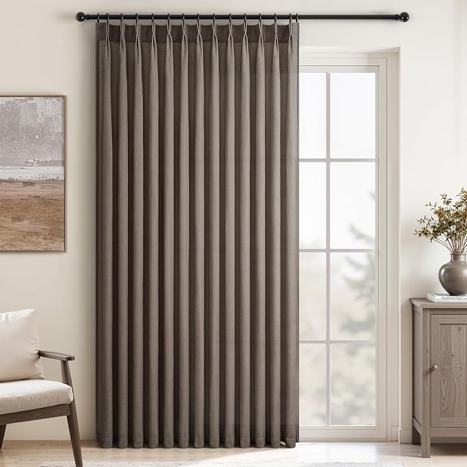 Topfinel 84 Inches Long Pinch Pleated Semi Sheer Curtains, Burlywood Blended by Topfinel