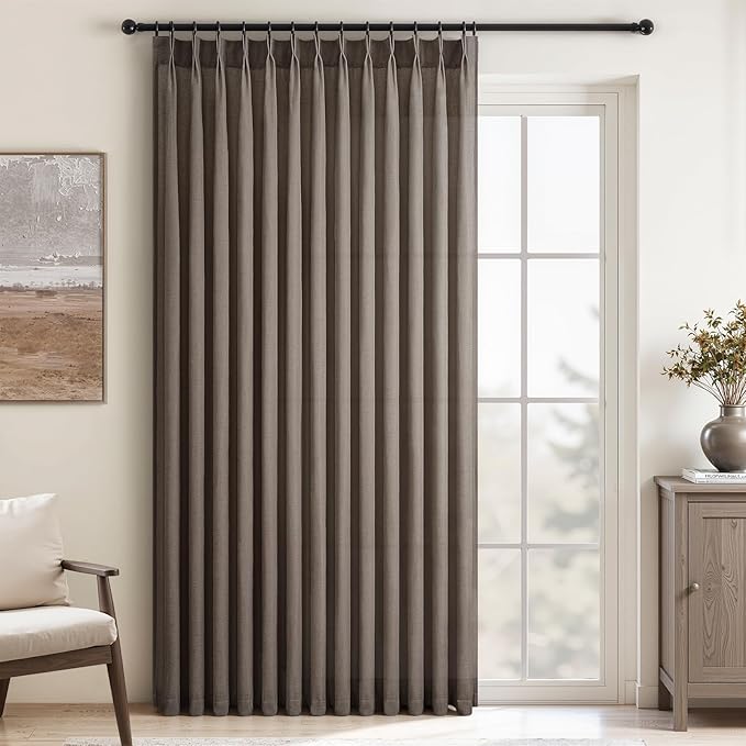 Topfinel 84 Inches Long Pinch Pleated Semi Sheer Curtains, Dark Flax Blended by Topfinel