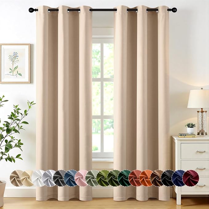 MIULEE Blackout Curtains for Bedroom 2 Panels 40 x 72 Inch Long Beige | Thermal by MIULEE