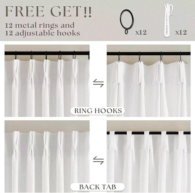 Beige White Pinch Pleat Semi Sheer Linen Curtain W70xL84 1 Panel | Memory - Image 4