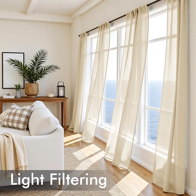 MIULEE Cream Sheer Curtains 90 Inches Long 4 Panels 42 x 90 Inches | Light - Image 4