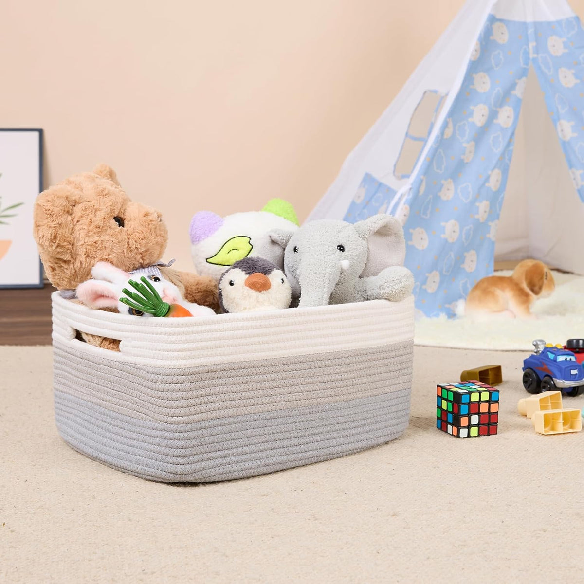 Large Storage Baskets for Shelves, Closet Organizers Bins for Clothes Blanket Towels, Baby Nursery, Toy Baskets Box, Woven Rope Baskets, 17 x 13 x 7.5”, 2 Packs Gradient Grey