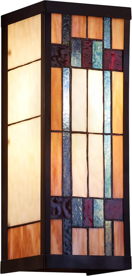 RIVER OF GOODS Art Deco Stained Glass Outdoor Light Fixture - Large Exterior Outdoor Wall Lights for House, Patio, Porch, Garage - Wall Mount Lighting Fixtures - 16.25" H - Faye