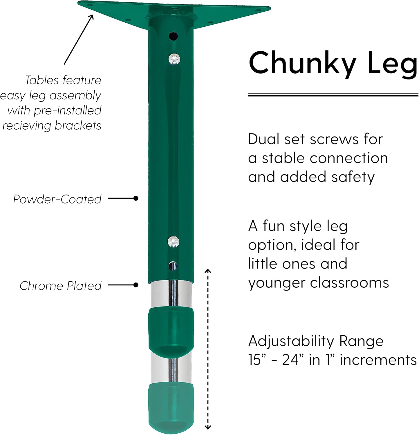 FDP Rectangle Activity School and Classroom Kids Table (30 x 48 inch), Chunky Toddler Legs, Adjustable Height 15-24 inches - Maple Top and Green Edge