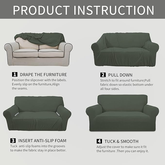 Easy-Going Stretch Loveseat Couch Covers Washable Olive Green | 1-Piece - Image 5